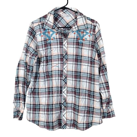 Ariat Womens Shirt Multicolored Plaid Button Up Long Sleeve Cotton Blend Large - Picture 1 of 11